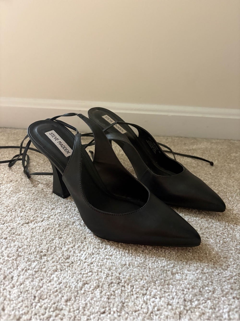 Steve Madden Black Pointed Slingback Lace-Up Heels